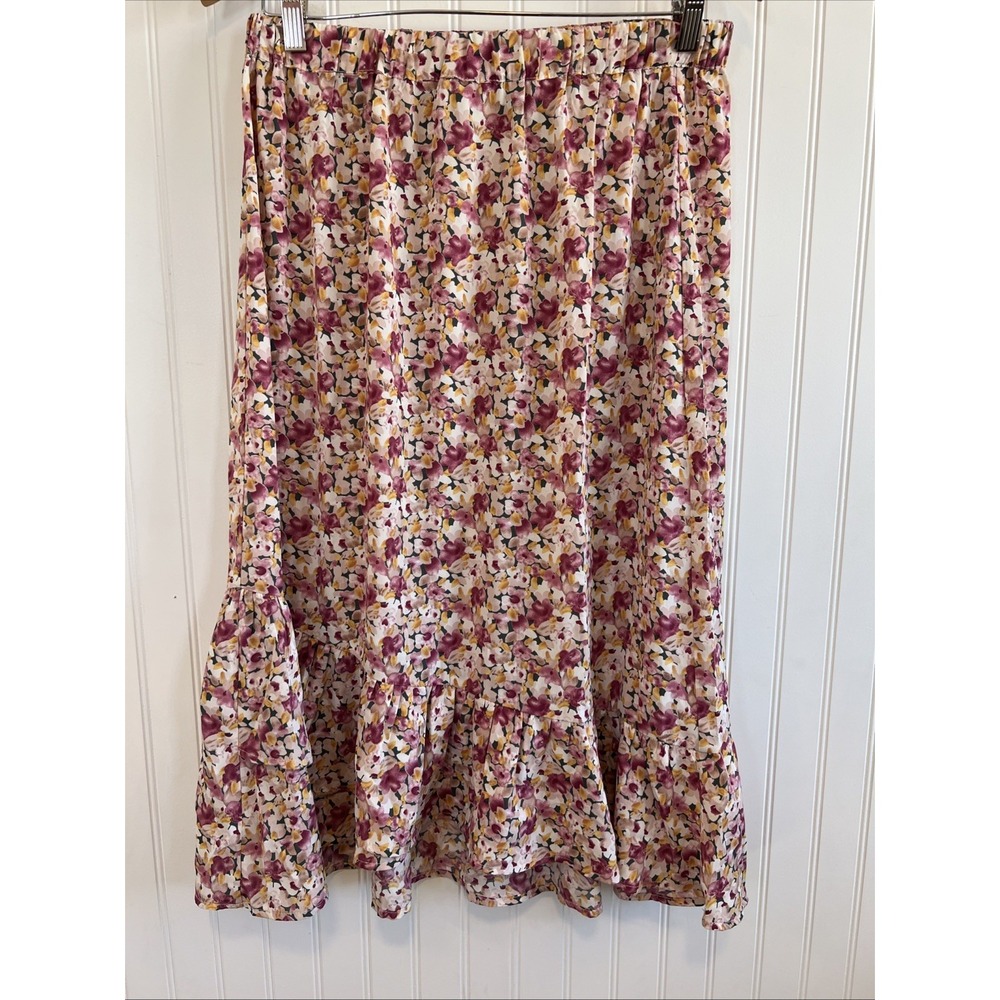 Allegra K Skirt Women Large Floral‎ Pink Green White Ruffle Grandma Boho